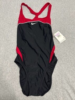 Nike Black and Red Racerback One-Piece Swimsuit